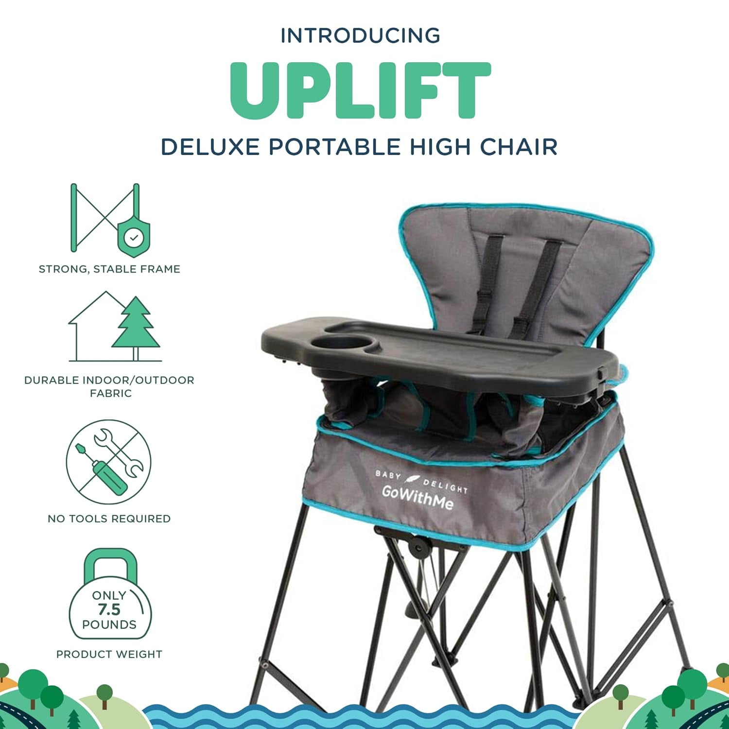 Go With Me Uplift Deluxe Portable High Infant Chair, Teal & Grey