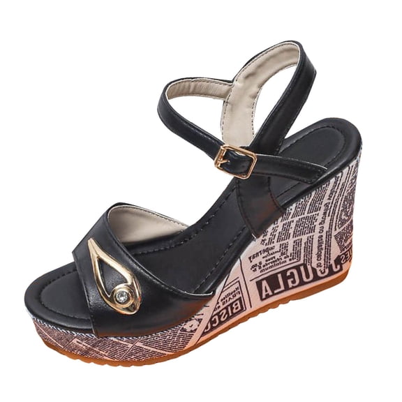 IUJSOY Printed Platform Wedge Sandals for Women Peep Open Toe Ankle Strap High Heel Dress Shoes