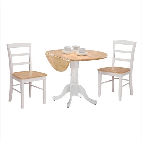 42" Dual Drop Leaf Table with 2 Madrid Chairs in White/Natural - Set of 3