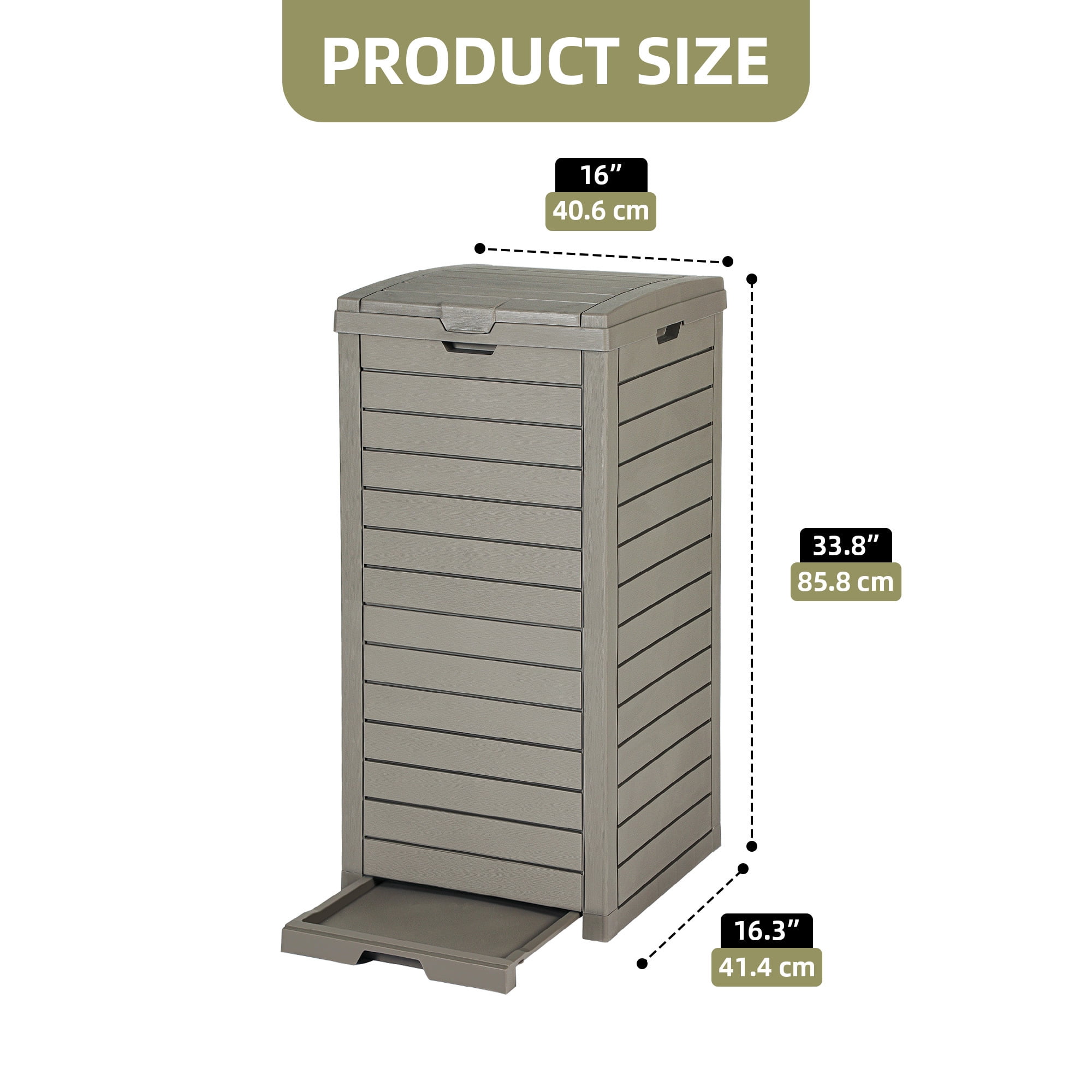 Uforic 31 Gallon Large Outdoor Trash Bin, Waterproof Resin Garbage Can with Lid & Drip Tray, Light Brown Waste Container for Porch & Backyard
