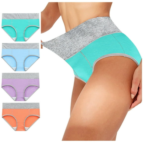 Aofany 4PC Women Plus Size Solid Color Patchwork Briefs Pure Cotton High Waist Underwear Comfortable Breathable Bikini Panties