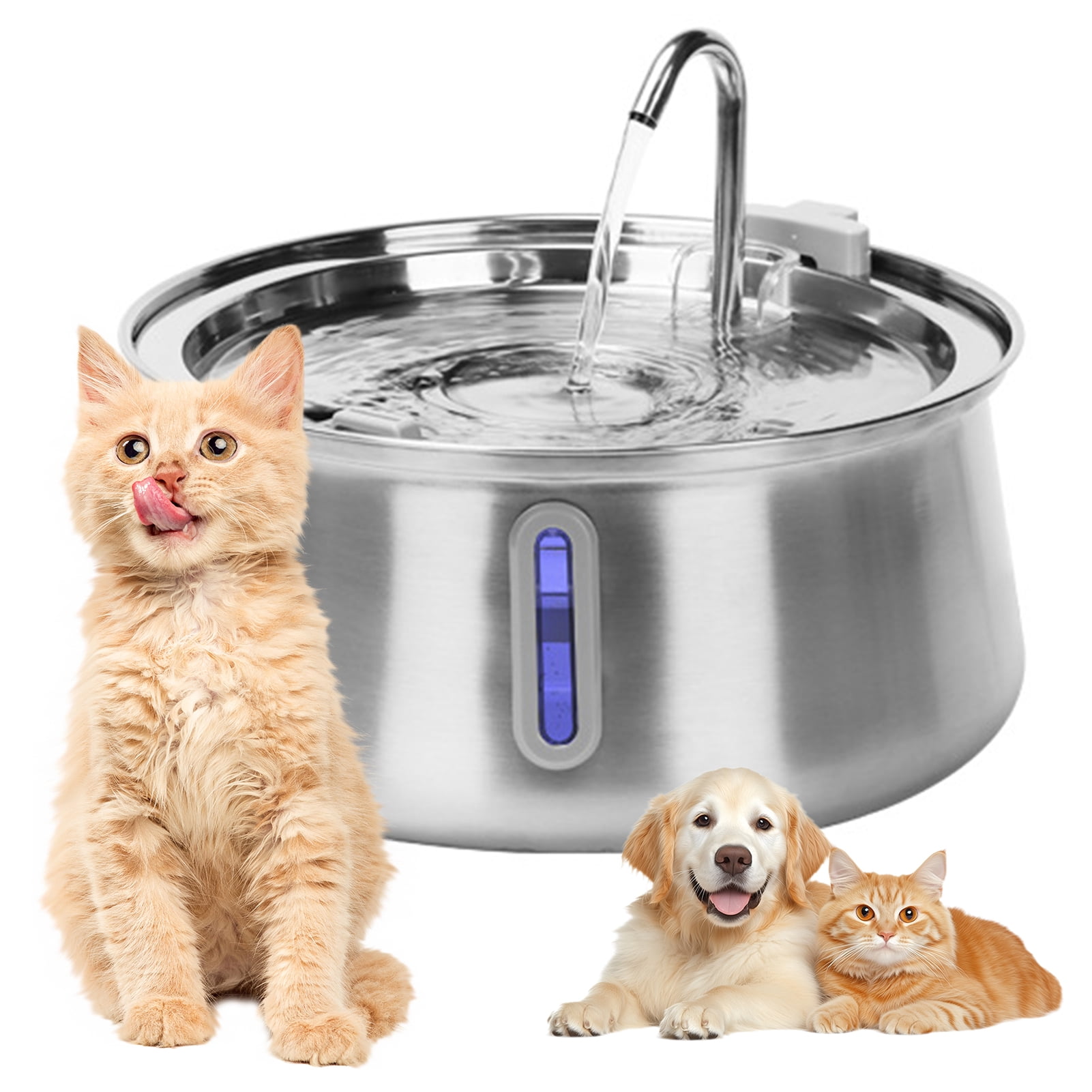 YIFAEUX Cat Water Fountain Stainless Steel Automatic Water Fountain with Multiple Filtration 4L/135oz Quiet Dog Fountain with Water Level Window for Multiple Pet Family