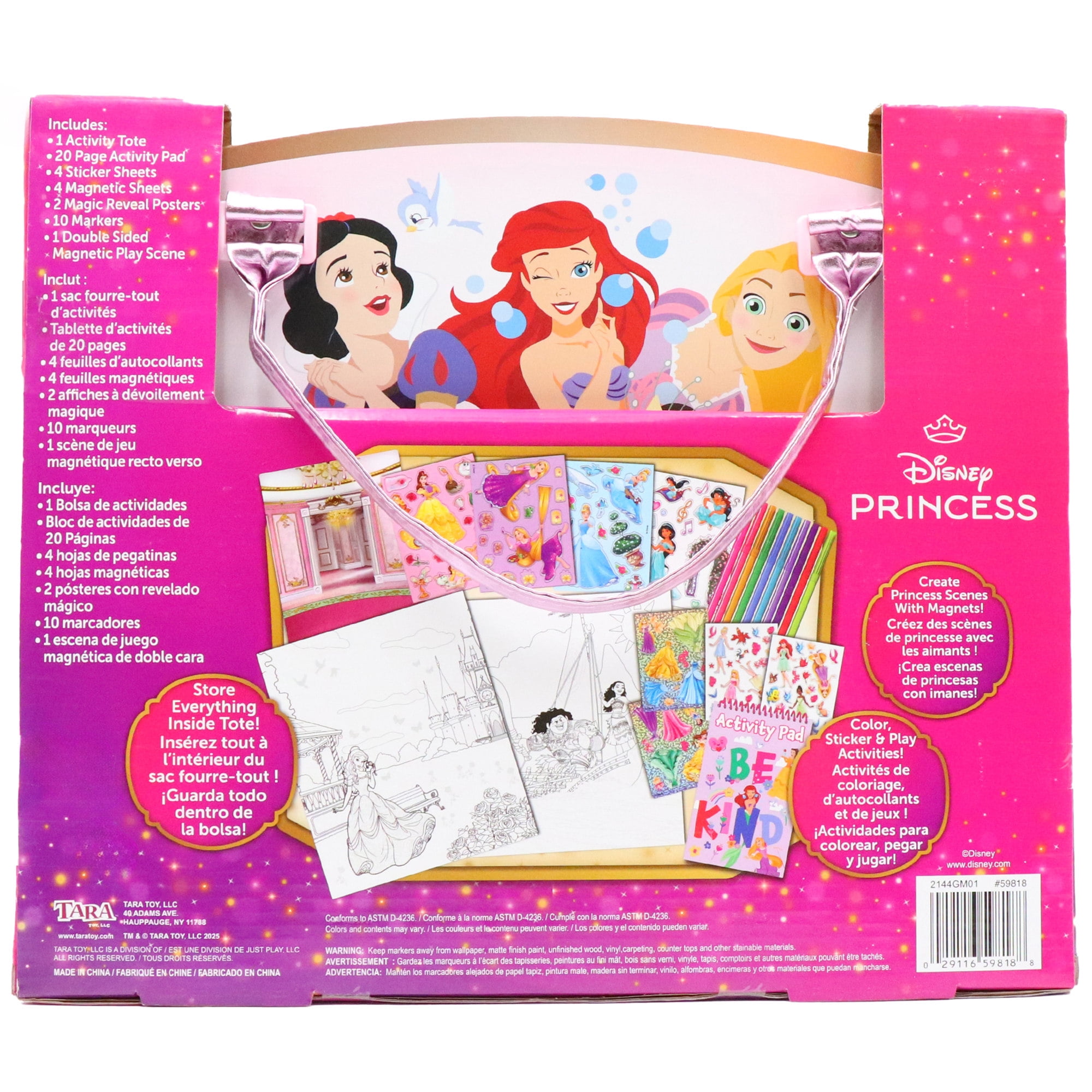 Tara Toy: Activity Tote - Disney Princess - All-In-1, Store Everything Inside The Character Tote, Color-Sticker-Pad Activities, Play Scenes, Kids 3+