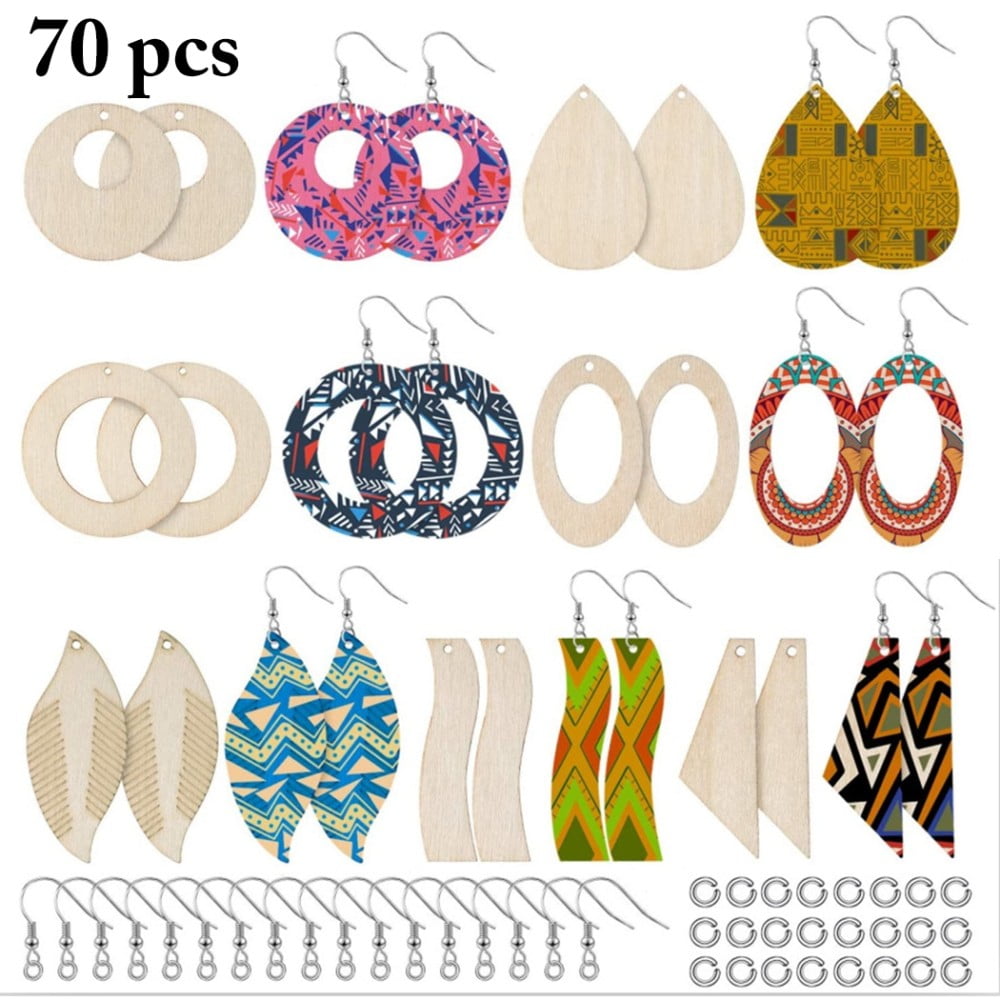  Pandahall 1 Box Leaf Hollow Wooden Dangle Earring Making Kits  with 80Pcs Unfinished Leaf Blank Wood Charms & 80Pcs Iron Earring Hooks &  80Pcs Open Jump Rings for Earring Jewelry Making 