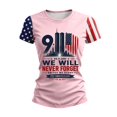 thumbnail image 3 of Women's 911 25th Anniversary Tshirt, American Flag Shirt Round Neck Short Sleeve T-Shirt, 911 Memorial Patriotic We Will Never Forget Tee, 3 of 6
