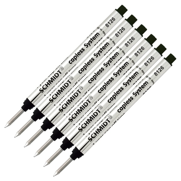 Schmidt 8126 Long Capless Rollerball Refill - Black Ink, Fine Point 0.6mm, 6 Pack (SC58123)