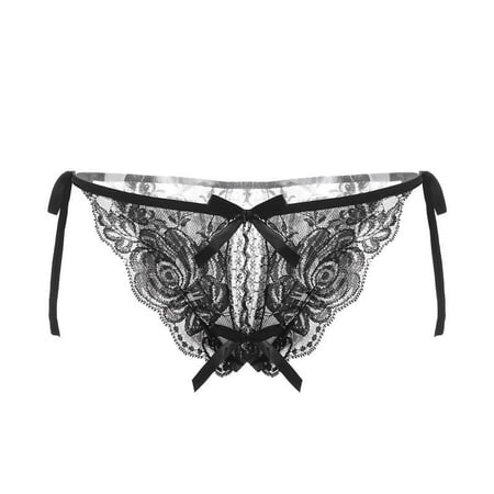 Abomasnow Sexy Lace Bow G-String Thongs for Women  Low Rise T-Back Crotchless Underpants Breathable See Through Bikini Panties
