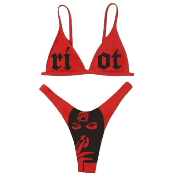 2Pcs/set Women Skull Print Bikini Suit Split Bathing Suit High Waist Sleeveless Swimsuit Strap Beach Wear Decoration