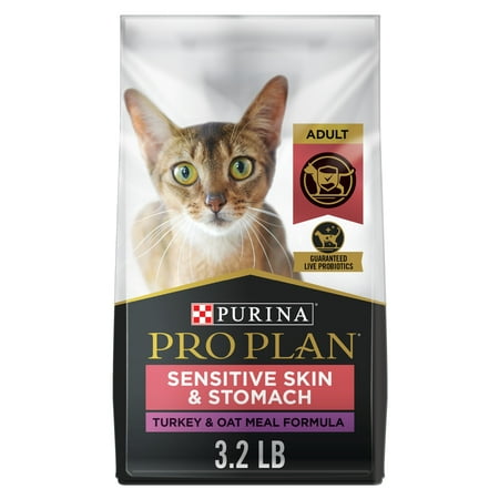 UPC: 0038100181268 | Purina Pro Plan With Probiotics Sensitive Skin & Stomach Natural Dry Cat Food Turkey & Oat Meal Formula 3.2 lb. Bag