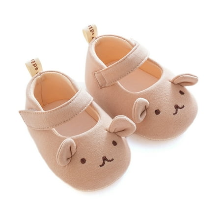 Loliuicca Baby Girl Dress Flats Soft Soles Cute Bear Embroidery Mary Jane Shoes