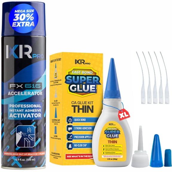 CA Glue Thin Viscosity Kit with Activator, 1.75 oz Cyanoacrylate Adhesive 6 oz Accelerator for Wood, Plastic, Crafts and Precision Repairs