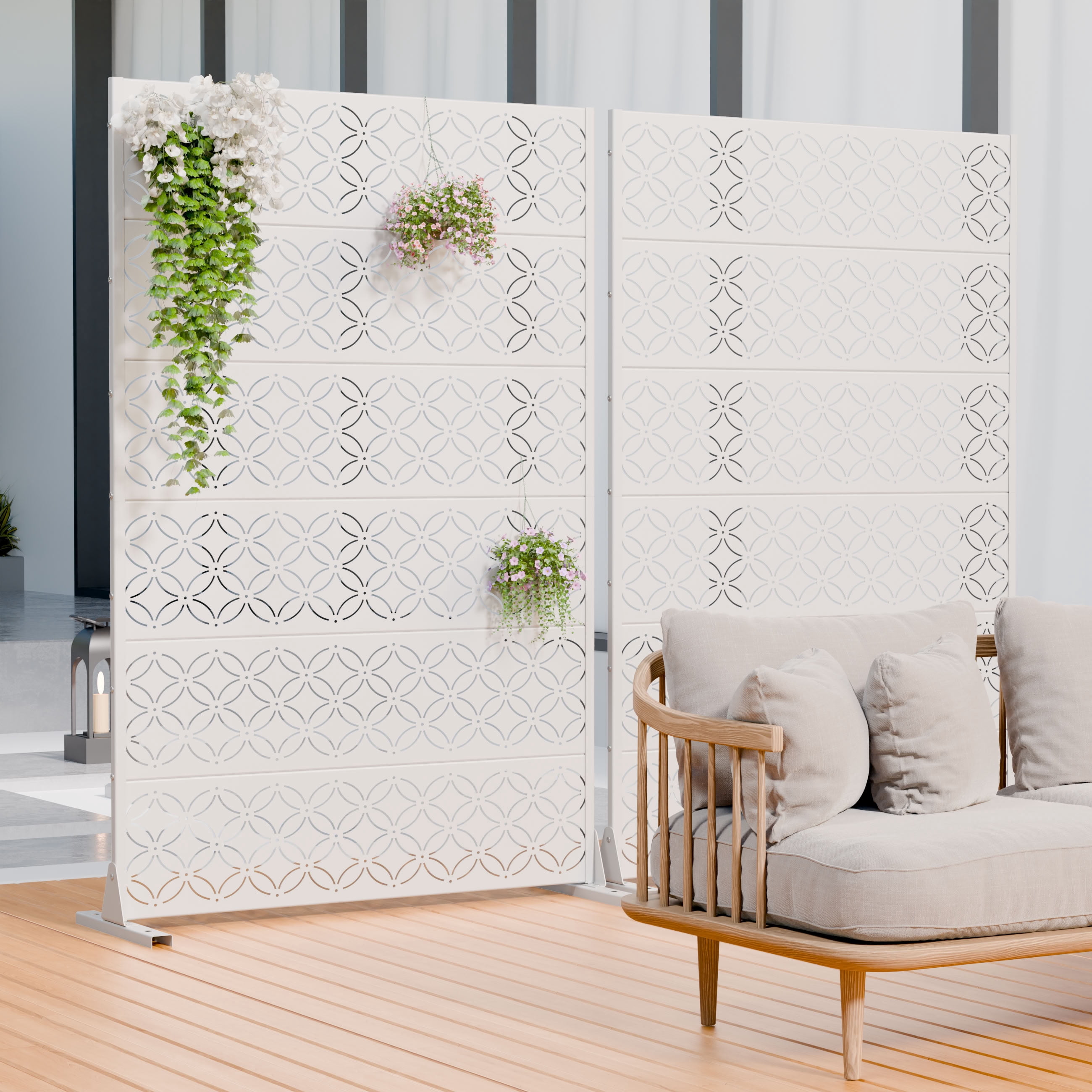 MAYEERTY 72*47in Outdoor Privacy Screen, Powder Coated Metal Privacy Fence, Sun Protection Privacy Panel for Patio, Balcony, Backyard, Garden
