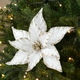 thumbnail image 4 of HCBY Artificial Glitter Magnolia Flowers Christmas Poinsettia Ornaments for Christmas Tree Wreath Garland Xmas New Year Decoration Gift Idea(White,9.8"), 4 of 6
