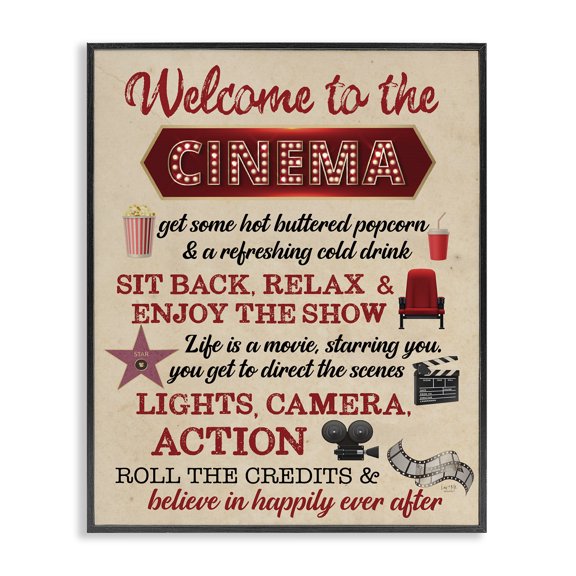 Stupell Industries Traditional Welcome to Cinema Rules Black Framed Giclee Art, 24 x 30, by Lux Me Designs