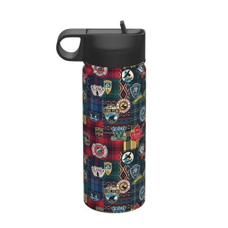 

Gaeub Adventure Camping Badge Printed 18oz Sports Insulated Kettle With Straw Sports Insulated Bottle Water Bottle For Running Hiking Cycling Climbing Mens Womans Insulated Water Bottle