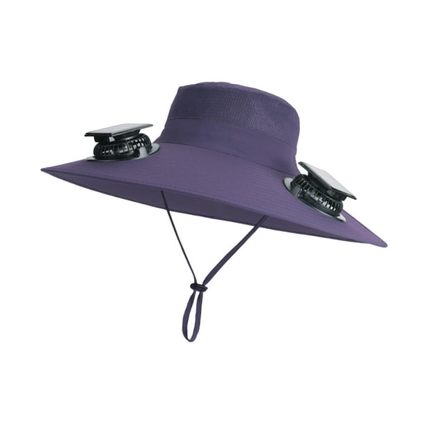 Sombrero con ventilador solar y visera para pesca, viajes, ciclismo y acampada. Púrpura