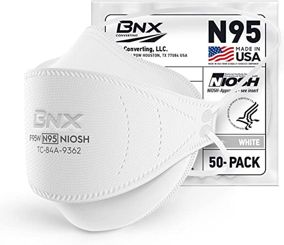 BNX N95 White Respirator Face Mask, Tri-Fold Cup/Fish Style, 50-Pack, Model F95W