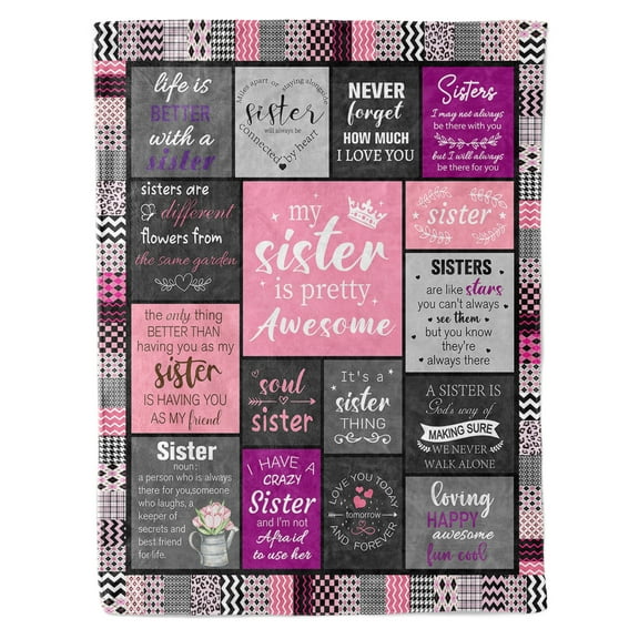 Funnil Sister Gifts Blanket, Sister Birthday Gifts, Sister Gifts from Sister, Gifts for Sister on Mothers Day, Sisters Day Gifts, To My Sister Throw Blanket,60" X 50",Pink