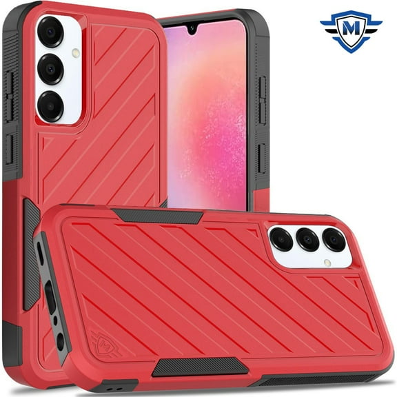 For Samsung Galaxy A26 Premium Hybrid Rugged lined Shockproof Textured 2-in-1 Non-Slip Hard PC & TPU Non Slip Tough Cover, XPM Phone Case [Red / Black]