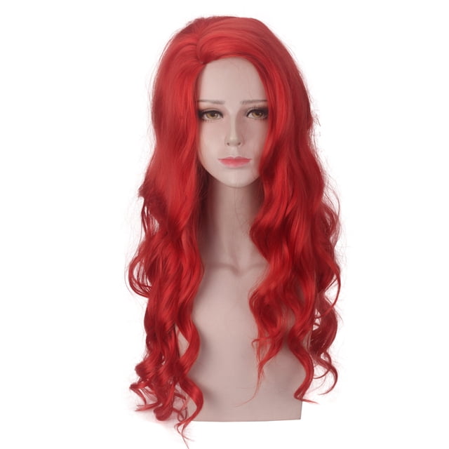 Peluca genérica para cosplay, roja, larga y ondulada, 75 cm, sintética, resistente al calor