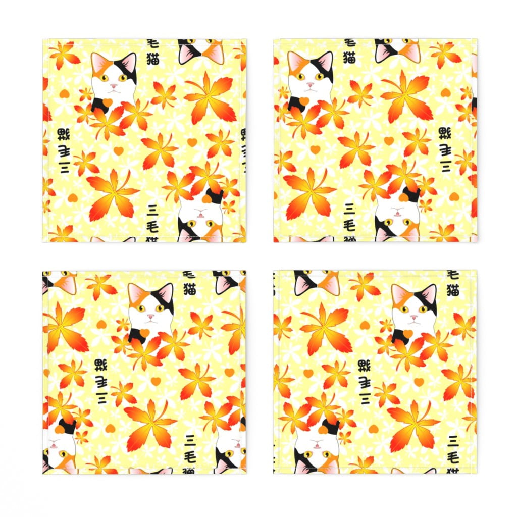Cocktail Napkins Japanese Cat Maple Leaf Maple Leaves Autumn Cat Neko Set Of 4 Walmart Com