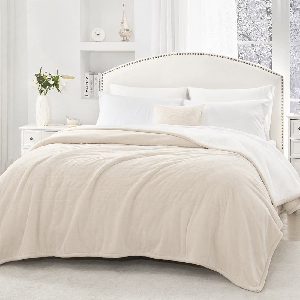 COWIN Electric Blanket King Size,Flannel and Shu velveteen Heated Blanket with 10 Heating Levels & 1-8 Hours Auto Shut Off, Machine Washable, Beige, 100" x 90"