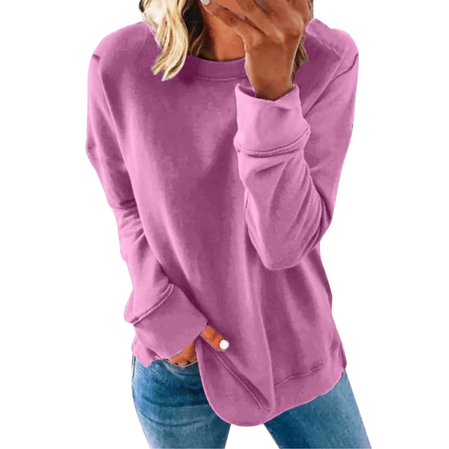 pxiakgy Chandail Décontracté à Manches Longues pour Femmes Automne Hiver Col Rond Couleur Unie hotpink + m