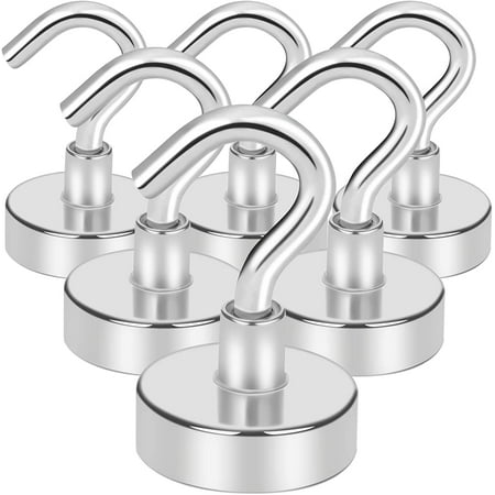 Magnetic Hooks 25LB for Cruise, Grill, Towel, Indoor Hanging, Kitchen, Workplace, Mikede Office and Garage - 6 Pack