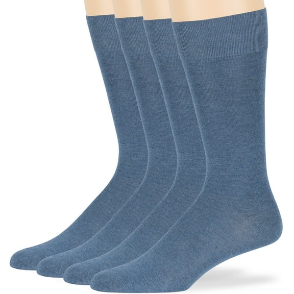 7BIGSTARS KINGDOM Men's Seamless Bamboo Dress Socks - 4 Pack - Breathable Casual Soft Crew Business Solid - Sock Size 10-13 Shoe 9-12 L Denim Blue