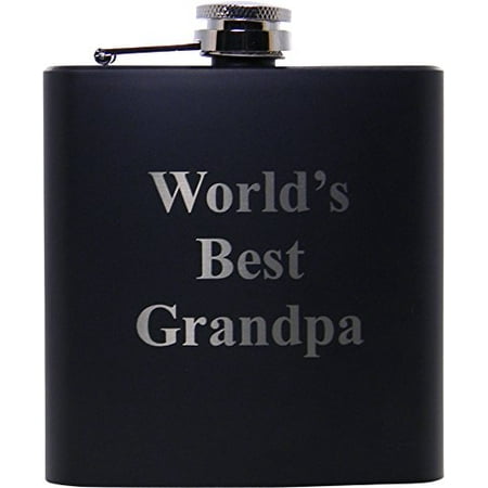 World's Best Grandpa 6oz Black Flask - Great Gift for Father's Day, Birthday, or Christmas Gift for Dad, Grandpa, Grandfather, Papa, (Best Flask In The World)