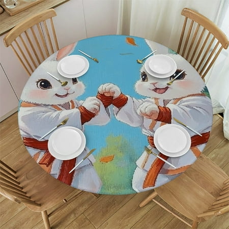 

Patifu Rabbits Theme Round Tablecloth Stain-Resistant Washable Waterproof Table Cover for Indoor Outdoor Home Restaurants Weddings Parties 31 -35