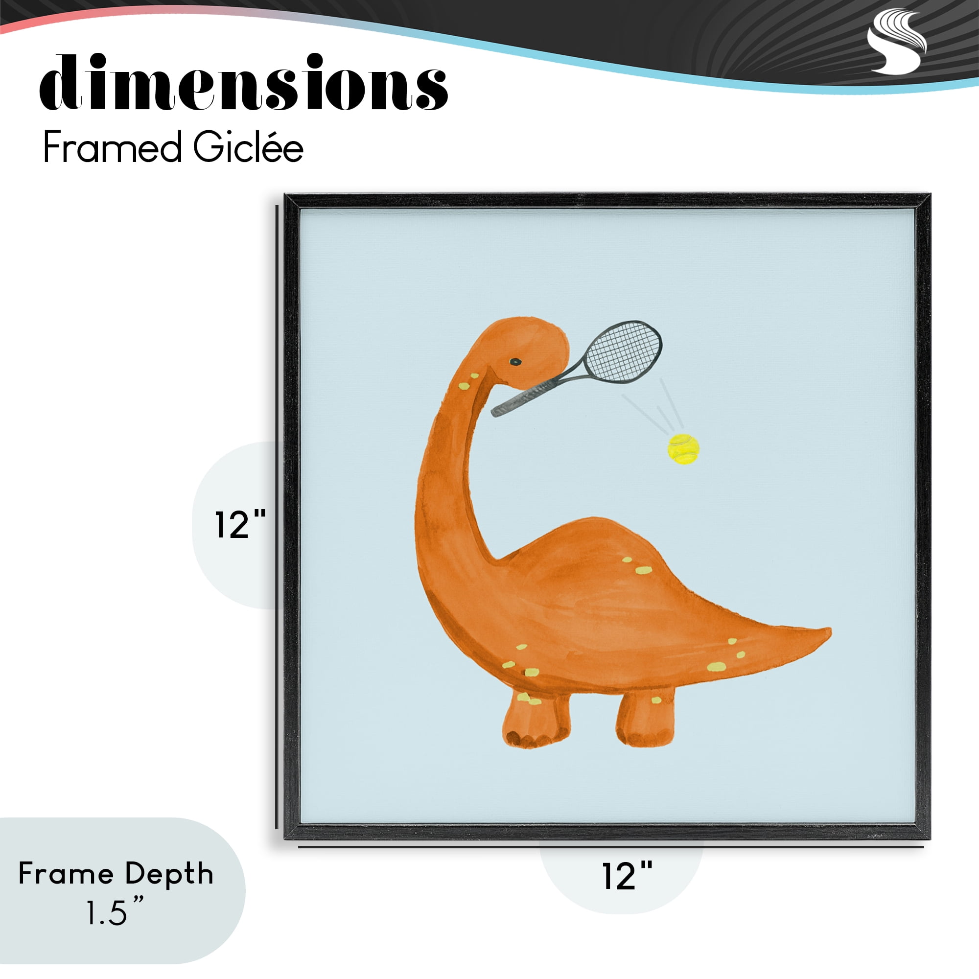 Stupell Industries Baby Dino Playing Tennis Black Framed Giclee Art, design by Lucille Price