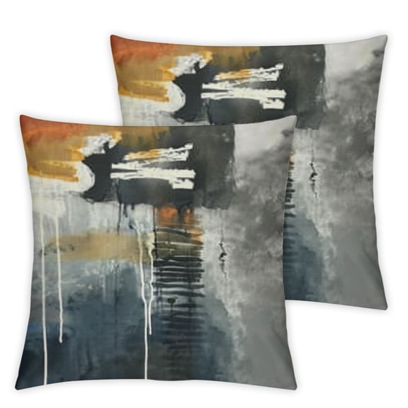 Retro Gold Throw Pillow Covers - Abstract Rust Orange Teal Gray Black Pillow Case Burnt Orange Painting Cushion Covers Decorative Pillowcases for Home Decor