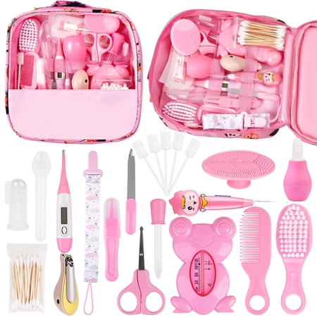 Baby Grooming Kit BUSATIA 21 in 1 Infant Safety Care Set with Hair Brush Comb Nail Clipper Nasal Aspirator Baby Essentials Kit for Newborn Girls Boys-Pink Baby Grooming kit