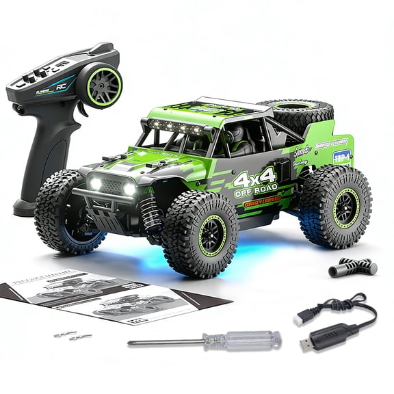 SG202-PRO 1/20 Scale 4WD RC Rock Crawler Car With Full Proportional Remote Control Waterproof Electronics LED Lights Metal Chassis RTR Hobby Grade Vehicle( Green / Brushed Version )