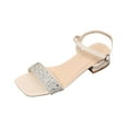 thumbnail image 2 of Viluyesy Women's Block Heels Sandals, Shiny Rhinestone Square Toe Ankle Strap Slingback Wedding Party Dress Shoes Beige 6.5, 2 of 9