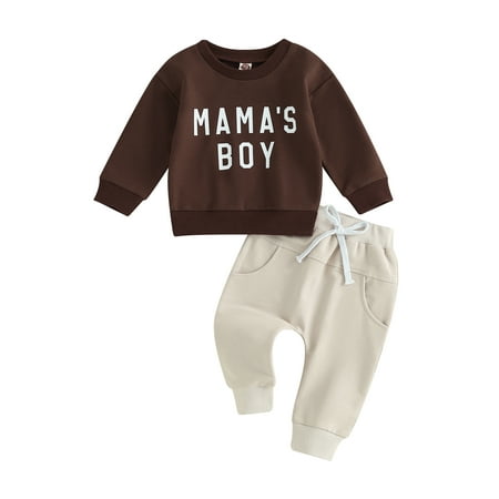 

Toddler Baby Boys 2PCS Pants Sets Long Sleeve Letter Print Sweatshirt Tops and Drawstring Pants Sets