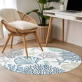 thumbnail image 5 of Navy Blue Teal Coastal Round Rugs 3ft, Summer Beach Coral Shell Ocean Non Slip Washable Rug Runner, Low Pile Indoor Floor Carpet Mat Bathroom Rugs for Living Room, Bedroom, Kids Room, 5 of 9