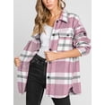 thumbnail image 5 of Women'S Flannel Plaid Shacket Fall Outfits Long Sleeve Button Down Shirts Jacket Coats with Side Pockets Pink S, 5 of 8