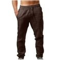 thumbnail image 2 of Besolor Cotton Linen Pants for Men Elastic Waist Drawstring Straight Leg Pants Casual Loose Lounge Trousers with Pockets, 2 of 6