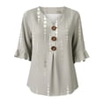 thumbnail image 5 of GILIGEGE 3/4 Length Sleeve Womens Tops Cotton Linen Boho Blouses Button Down Shirt Graphic Print Ruffle Sleeve Split V Neck T Shirts Summer Peasant Beach Vacation Lightweight Casual Top Grey, 5 of 5