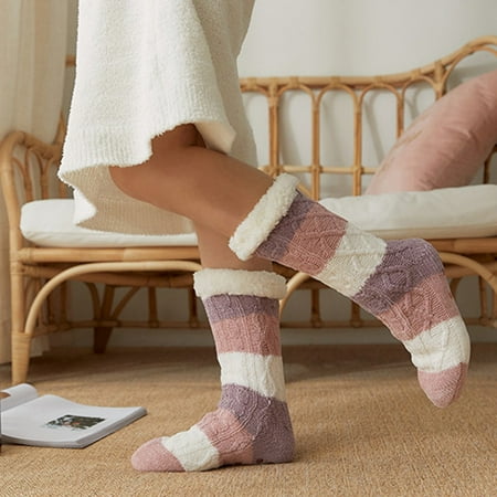 

ERTUTUYI Women Girls Print Stripe Casual Non Slip Warm Winter Mid Tube Cute Socks C