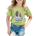 thumbnail image 1 of T-shirts Filles Mode Imprimé Col Rond Manches Courtes Amples Loisirs Hauts Filles Vert 6-7 Ans, 1 of 4