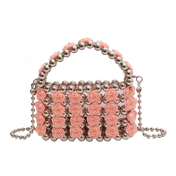 Bolsas Noche Hombro Asas Dulce Perla Mujeres Cuentas Rosa Francés Embrague Femenino Monederos Lápiz Labial