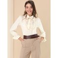 thumbnail image 2 of Allegra K Women's Collar Top Ruffle Front Lace Panel Button Front Tie Neck Long Sleeve Blouse, 2 of 6