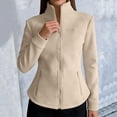 thumbnail image 2 of Breezora Women's Stand Collar Slim Fit Long Sleeve Jacket with Full Zip and Side Pockets for Casual Outerwear L Size Beige, 2 of 7