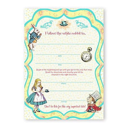 Alice In Wonderland LARGE Invitations - 10 Invitations + 10 Envelopes