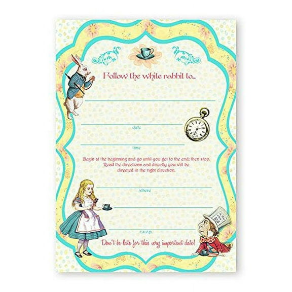 Alice In Wonderland LARGE Invitations - 10 Invitations 10 Envelopes