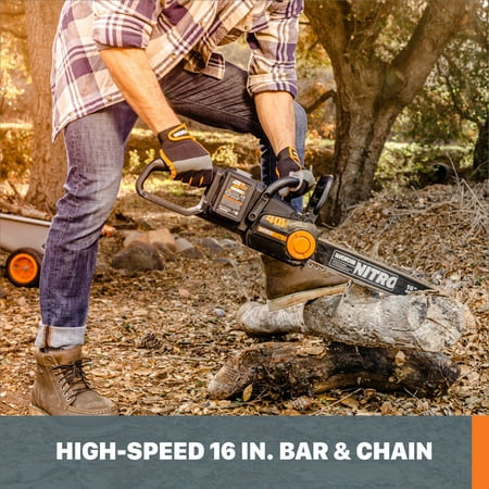 WORX - WG385 40V 16" Cordless Brushless Electric Chainsaw (2 x 4.0 Ah Batteries and 1 x Charger) - Black