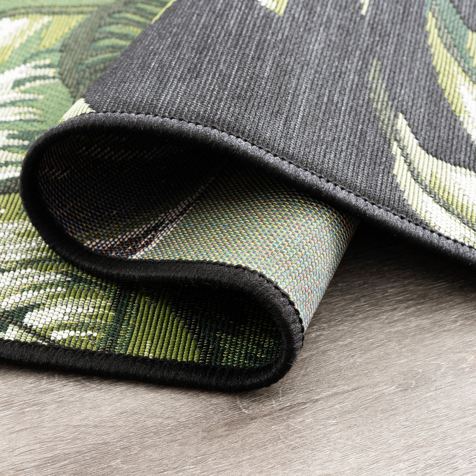 Stunning Transitional 8' x 10' Black and Green Polypropylene Outdoor Area Rug